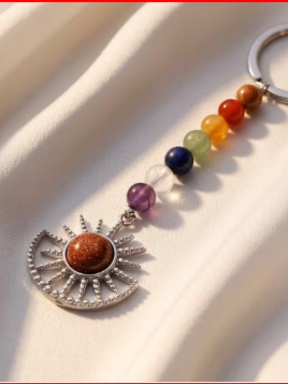 Gold Sandstone and Multi Gemstone Keychain